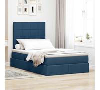 Teenpull Blue LED Storage Bed Frame with Mattress 120 x 200 cm, upholstered Platform Bed with Lift up Storage, Adjustable headboard, USB Lighting for Bedroom, Medium Firmness, 2 Person Use