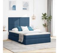 Teenpull Blue Storage Bed with Mattress 140 x 200 cm Fabric upholstered Metal Frame Side Lift Platform Base Bed with headboard for Bedroom, Hidden Storage, Medium Firmness, for Two