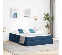 Teenpull Blue Storage Bed with Mattress 140 x 200 cm Polyester upholstered Platform Base Bed Frame Lift up Storage for Bedroom, Metal Structure, Slat Support, Space Saving for Adults and Guests