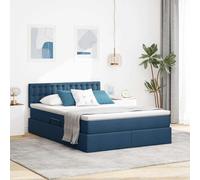 Teenpull Blue Storage Bed with Mattress, 140 x 200 cm upholstered Frame, Gas Lift Base, Adjustable headboard, LED Strips, Hidden Storage, Bedroom for Two, Indoor Use, Home Organization, USB Powered