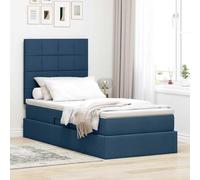 Teenpull Blue Storage Bed with Mattress 90 x 200 cm Fabric, Metal Frame, upholstered headboard, Hydraulic Lift, Space Saving Design for Bedroom, Indoor Use, Medium Firmness, 140 kg Load