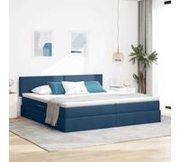 Teenpull Blue Storage Bed with Mattress, upholstered headboard, slatted Base, Lift up Platform, Engineered Wood and Metal Frame, 200 x 200 cm, Bedroom Storage and Sleep Support for Two Adults