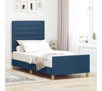 Teenpull Blue upholstered Bed Frame with headboard, 90 x 190 cm, Fabric, Platform Base, Modern Bedroom Bed, Easy Assembly, Quiet Support, Durable Design for Home Use