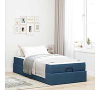 Teenpull Blue upholstered Bed Frame with Mattress, 100 x 200 cm, Plywood Structure, Medium Firmness Foam, Built in Drawers, Indoor Bedroom Storage, Modern Sleep Support