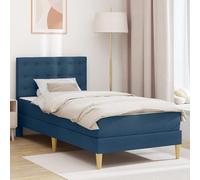 Teenpull Blue upholstered Bed Frame with Mattress, 90 x 190 cm Single Bed, Wooden Slat Base, Padded headboard, Storage Space Underneath, Easy Assembly for Bedroom Comfort and Daily Support