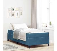 Teenpull Blue upholstered Bed Frame with Mattress, 90 x 200 cm, Engineered Wood slats, Medium-Firm Pocket Spring Mattress, Modern Bedroom Base, Dark Blue Fabric, 140 kg Support