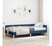 Teenpull Blue upholstered Corner Bed Frame with Mattress, Single Short 90 x 190 cm, slatted Base, Breathable Fabric, Padded headboard, Plywood Structure, Bedroom Space Saving Support