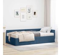 Teenpull Blue upholstered Corner Bed Frame with Medium Firm Mattress, Breathable Fabric, Adjustable headboard, slatted Platform Support, 90 x 190 cm Size