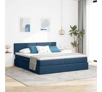Teenpull Blue upholstered Storage Bed Frame with 180 x 200 cm Mattress, LED USB Lights, Gas Lift Base, Adjustable headboard, Washable Covers, Indoor Bedroom Space Saving