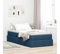 Teenpull Blue upholstered Storage Bed Frame with Mattress, 90 x 200 cm, Metal slats, Hydraulic Lift, Polyester Finish, Space Saving Bedroom Storage for Adult, Guest Room, Single Sleeper, Modern Decor