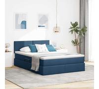 Teenpull Blue upholstered Storage Bed with 140 x 200 cm Mattress, LED Strips, Gas Lift Storage, Adjustable headboard, Medium Firm Pocket Springs, for Bedroom, Space Saving Home Use