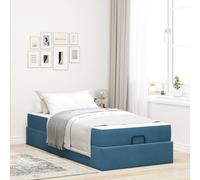 Teenpull Blue Velvet Bed Frame with Mattress, 200 x 100 cm Platform Base with Storage Drawers, Plywood Structure for Bedroom, Indoor Use, Comfortable Support and Modern Look for Home