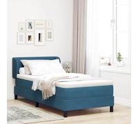 Teenpull Blue Velvet Box Spring Bed 90 x 190 cm, upholstered Frame with Adjustable headboard, Mattress and Topper Included, Modern Bedroom Base for Indoor Use and restful Support