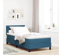 Teenpull Blue Velvet Box Spring Bed 90 x 200 cm, Adjustable headboard, Wooden Frame, slatted Support, Indoor Bedroom Use, 140 kg Capacity, Modern Single Bed for restful Sleep