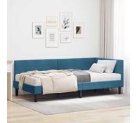 Teenpull Blue Velvet Corner Bed Frame with Mattress, 194 x 94 x 72 cm, Plywood Platform Base, Wall Mounted headboard, Breathable Semi Firm Single Bed for Bedroom Space Saving Comfort