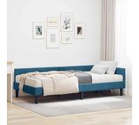 Teenpull Blue Velvet Corner Bed Frame with Mattress, 204 x 104 x 57 cm, Plywood Slat Base, upholstered headboard, Breathable Polyester, Indoor Bedroom Sleep Support for Adult Guest Rooms