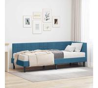 Teenpull Blue Velvet Corner Bed Frame with Mattress, Plywood Slat Base, Adjustable headboard, 80 x 200 cm Single Small Bed, Indoor Bedroom Use, Modern Space Saving Design