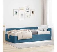 Teenpull Blue Velvet Corner Bed Frame with Mattress, Single 90 x 200 cm, Plywood Base, upholstered headboard, Breathable Support for Bedroom, Indoor Use, Compact Modern Sleeping Solution