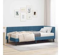 Teenpull Blue Velvet Corner Bed Frame with Mattress, Wooden Slat Base, Adjustable headboard, 100 x 200 cm Single Size, Modern Bedroom for Indoor Use and Space Saving Comfort
