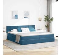 Teenpull Blue Velvet Storage Bed 200 x 200 cm with headboard, Metal Frame, slatted Base, Mattress, Lift up Storage Platform for Bedroom, Adults, Guests, Space Saving Home