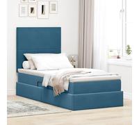 Teenpull Blue Velvet Storage Bed with Mattress 100 x 200 cm, LED Light Strip, Adjustable headboard, Gas Lift, Under Bed Storage, Modern Bedroom Platform Base