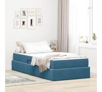 Teenpull Blue Velvet Storage Bed with Mattress, 90 x 190 cm Single Short, Hydraulic Side Lift, Metal Frame, slatted Base, Space Saving Bedroom Solution for Adult Guest Room
