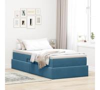 Teenpull Blue Velvet Storage Bed with Mattress, Hydraulic Lift Base, Metal Frame, Slat Support, Bedroom Platform for Adult, Modern Space Saving Canape for Home, 100 x 200 cm Single Size