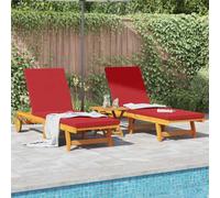 Teenpull Brown Acacia Wood Sun Lounger Set for 2, Garden Lounger with Adjustable Backrest, Weather Resistant Patio Daybed, 3 piezas Terrace Lounge with Cushion and Table