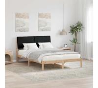 Teenpull Brown and Black Bed Frame with upholstered headboard, Solid Pine Structure, 160 x 200 cm, slatted Base Support, Modern Bedroom Furniture for Adults and Guest Rooms, Easy Assembly