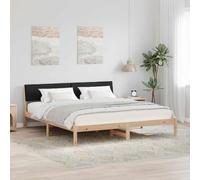 Teenpull Brown and Black Bed Frame with upholstered headboard, Solid Pine Wood Platform Base, 200 x 200 cm, slatted Support, Contemporary Bedroom Design for Adult Guest Room Comfort