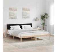 Teenpull Brown and Black Bed Frame with upholstered headboard, Solid Pine Wood slatted Base, 180 x 200 cm, Modern Minimalist Bedroom Platform Support for Two Adults, Space Saving Wall Mounted Design