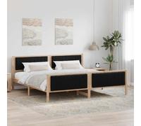 Teenpull Brown and Black Pine Wood Bed Frame with Upholstered Headboard and Footboard, 200 x 200 cm Platform Base for Bedroom, Indoor Use, Space Saving Support
