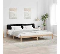 Teenpull Brown and Black Pine Wood Bed Frame with Wall Mounted headboard, 200 x 200 cm Platform Base, slatted Support, 200 kg Load, Bedroom Comfort and Space Saving Design