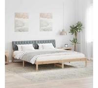 Teenpull Brown and Light Gray Pine Bed Frame with upholstered Wall Mounted headboard, 180 x 200 cm Platform Base for Bedroom, slatted Support, 200 kg Capacity, Easy Assembly, Space Saving Design