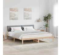 Teenpull Brown and Light Gray Pine Wood Bed Frame with upholstered Wall Mounted headboard, slatted Base, 180 x 200 cm, Modern Bedroom Platform Bed for Two, Space Saving Support, Durable Sleep Setup
