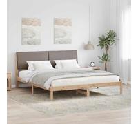 Teenpull Brown and Taupe Bed Frame with headboard, Solid Pine Wood, Fixed slatted Base, 200 x 200 cm, 217 x 205.5 x 93.5 cm, Supports up to 200 kg, Modern Bedroom Rest