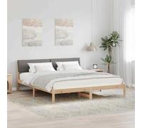 Teenpull Brown and Taupe Bed Frame with headboard, Solid Pine Wood Platform Base, 200 x 200 cm, slatted Support, Space Saving Design for Modern Bedroom, Sleeping and Guest Room Use, 200 kg Capacity