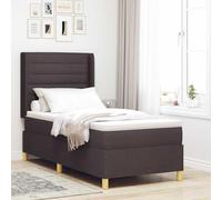 Teenpull Brown Box Spring Bed Frame with LED Strips, 90 x 190 cm Upholstered Bed, Adjustable Headboard, Medium Firm Mattress, Wood Composite Structure for Bedroom Indoor Comfort