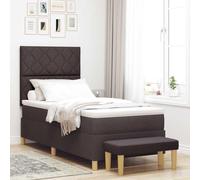 Teenpull Brown Box Spring Bed with Cushion, 200 x 100 cm Fabric Upholstery, Wooden Frame, Medium Foam Mattress, Headboard, Bench, Indoor Bedroom Support, Easy Care Sleep Set