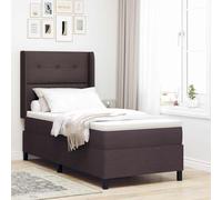 Teenpull Brown Dark Box Spring Bed with Headboard 80 x 200 cm Upholstered Frame, Medium Firm Pocket Spring Mattress, Adjustable 2-Position Back Support for Bedroom Comfort and Indoor Rest