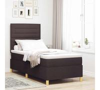 Teenpull Brown Dark LED Box Spring Bed with Mattress, 100 x 200 cm, Fabric Upholstery, Adjustable headboard, slatted Frame, RGB Strip Lights, Modern Bedroom Support for One Adult