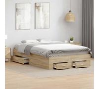 Teenpull Brown Engineered Wood Bed Frame 140 x 200 cm with slatted Base, Storage Drawer, Stable Support, Modern Bedroom Platform for Adult Guest Room Home, Easy Assembly and Space Saving Design
