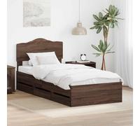 Teenpull Brown Oak Bed Frame 100 x 200 cm Engineered Wood, Platform Bed with Headboard, 6 Storage Drawers, Indoor Bedroom Support for Adults, Space Saving Design, Easy Assembly