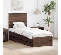 Teenpull Brown Oak Bed Frame 75 x 190 cm Engineered Wood Storage Base, Slatted Support, Headboard, Bedroom Platform for Adult Guest Room, Indoor Use and Easy Assembly