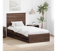 Teenpull Brown Oak Bed Frame 90 x 200 cm Engineered Wood Platform Base with Slats, Headboard, Hidden Drawer Storage, Bedroom Support for Adult Guest Room Interior Use