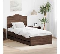 Teenpull Brown Oak Bed Frame 90 x 200 cm Engineered Wood with headboard, 6 Storage Drawers, slatted Support, Platform Base, Indoor Bedroom Use, Easy Assembly and Space Saving Design for Modern Rest