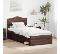 Teenpull Brown Oak Bed Frame with Headboard, Solid Pine and Engineered Wood, 75 x 190 cm, slatted Base, Single Sleeper, Bedroom, Guest Room, Durable Support, Easy Clean