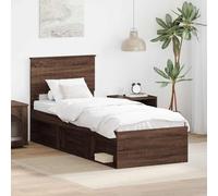 Teenpull Brown Oak Bed Frame with Pine Headboard, Solid Wood Slatted Base, 75 x 190 cm Single Bed, 100 kg Capacity for Bedroom, Durable Support and Easy Care