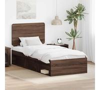 Teenpull Brown Oak Bed Frame with Pine Solid Headboard, 90 x 190 cm Single Short Bed, Slatted Support, Easy Clean Wooden Structure for Bedroom Sleep and Daily Rest