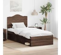 Teenpull Brown Oak Bed Frame with Solid Pine Headboard, 100 x 200 cm Single Bed Base, slatted Platform, Sturdy Bedroom Structure for Adult, Youth, Guest Room, Easy Assembly and Daily Use